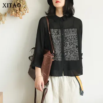 

XITAO Vintage Folk Custom Women Blouses Literary Loose Shirt Spring and Autumn Women Clothes 2019 New Leisure Women Tops DMY2059