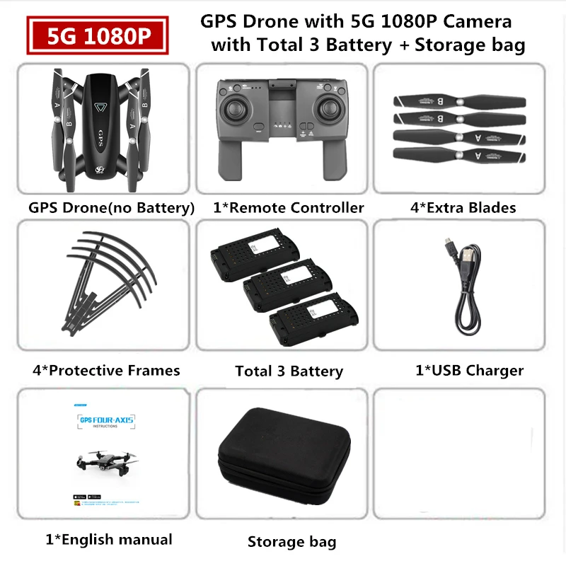 1080 5G Carry Box 3 Радиоуправляемый Дрон S167 GPS Квадрокоптер Дроны с 1080P 2,4G/5G WiFi FPV HD широкоугольная камера складной Дрон VS E58 SG906 F11 - Цвет: 1080 5G Carry Box 3