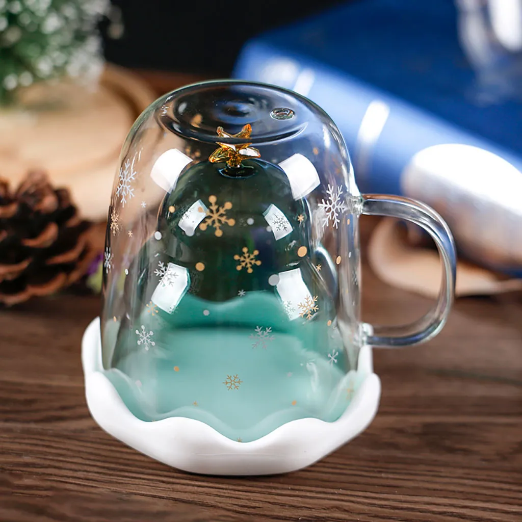 Креативная двухслойная стеклянная Рождественская елка звезда чашка для воды Взрывозащищенная изоляционная кружка рождественские подарки дизайнерская чашка для воды