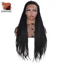 Aliexpress - ELEGANT MUSES Lace Front Wig Synthetic Wig Dark Brown Long Box Braid Purple Glueless Braided  For Afro Women Daily Wear 26 Inch