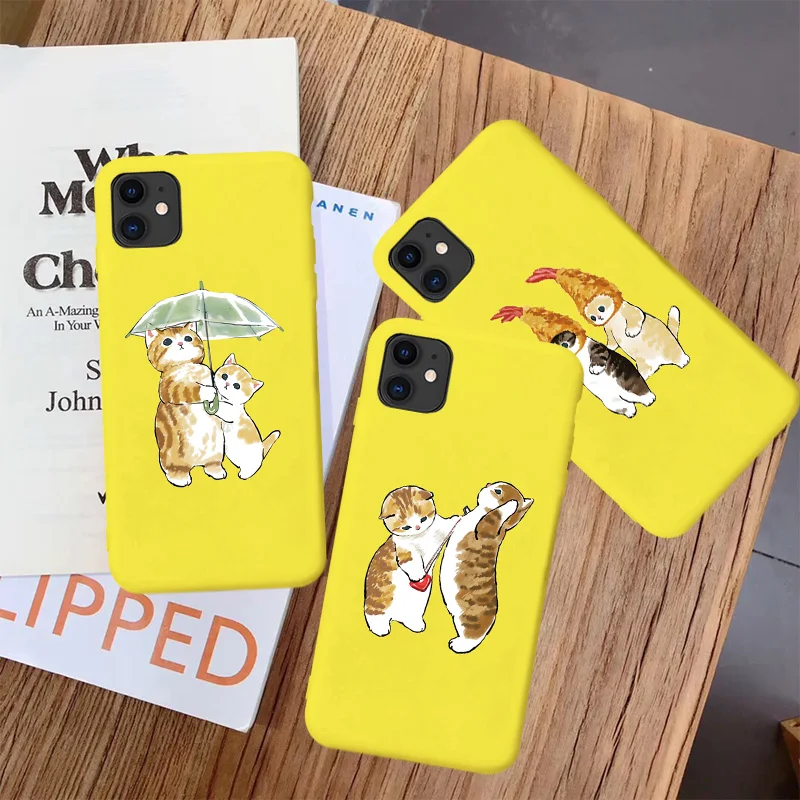Желтый Забавный чехол с котом для телефона iPhone XR X 13 12 11 pro XS Max мягкий силиконовый