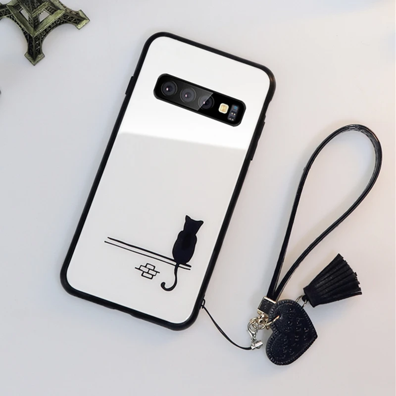 01 Чехол из закаленного стекла для samsung Note10, A10, A20, A50, с кисточкой, с ремешком, с сердечком, для samsung S8, S9, S10 Plus, S10 Lite, Note 8, 9 - Цвет: 01