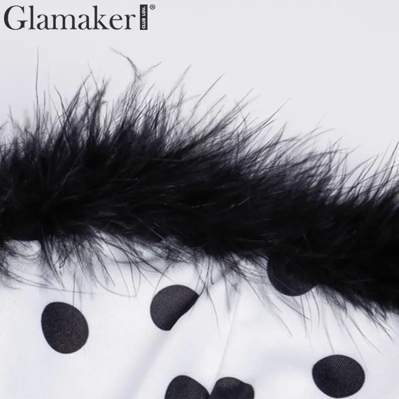 Glamaker, трикотажные майки в горошек с открытыми плечами, женские элегантные майки в стиле пэчворк с перьями, женские пикантные вечерние майки на осень и зиму