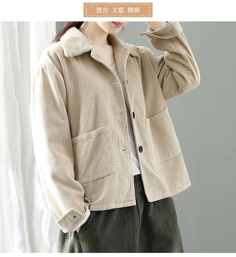 Winter New Style Solid Color Thick Cropped Jacket Corduroy Long Sleeve plus Velvet Cotton-padded Clothes Loose Warm Corduro