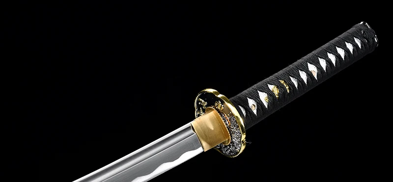 Handforged Japanese Wakizashi Real Steel Samurai Sword Ful Tang With Blood Groove Black Wooden Scabbard Sharp Ready-31.5inch