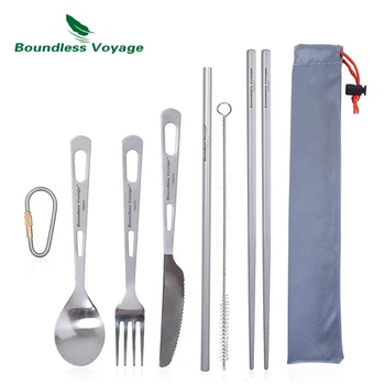 Boundless Voyage-티타늄 식기, 여행용 양식기, 티타늄 나이프 포크 숟가락 젓가락과 빨대, 야외 캠핑, 피크닉 칼
