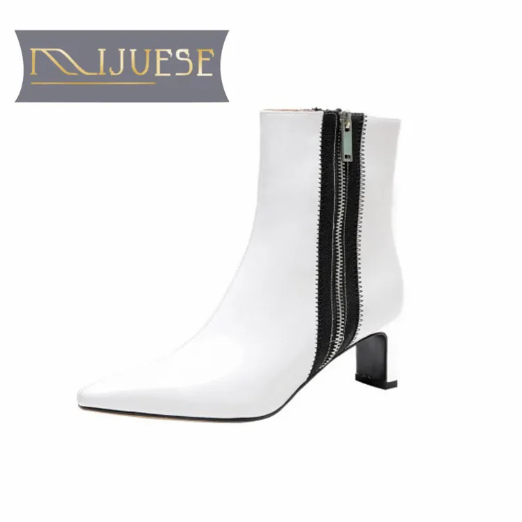 MLJUESE/ г.; женские ботильоны; тканевые зимние женские ботинки на высоком каблуке с острым носком, на молнии, с плюшевой подкладкой; праздничное платье; размер 40