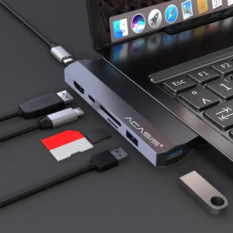 ACASIS CM011S 7 портов type-C до 4K HDMI USB 3,0 концентратор адаптер компьютера ноутбука док-станции карты памяти/картридер зарядка PD