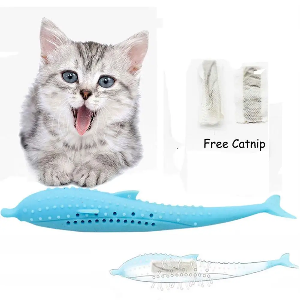 

Pet Cat Toothbrush Toy Fish Shape Catnip Flavor Silicone Molar Stick Teeth Cleaning Toy For Cats Kitten