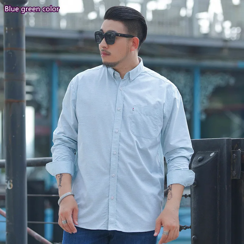 blue green color Мужские рубашки размера плюс 10XL с длинным рукавом, повседневные, не Гладильные, деловые, офисные, свободные, 7XL, 8XL, официальная Мужская блузка, розовая, синяя, серая рубашка - Цвет: blue green color