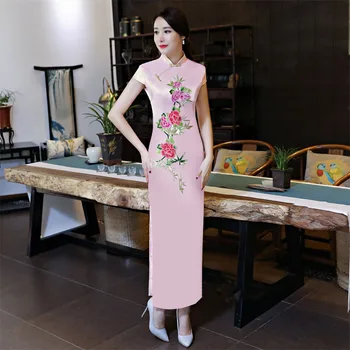 

Large Size 3XL 4XL Women Cheongsam Sexy Chinese Traditional Party Prom Dress Novelty High Split Qipao Mandarin Collar Vestidos