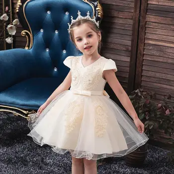 

NEW baby wedding dress kids girl dress party dress for kids girl Wedding presiding Short sleeve Bud pearl girl princess dress