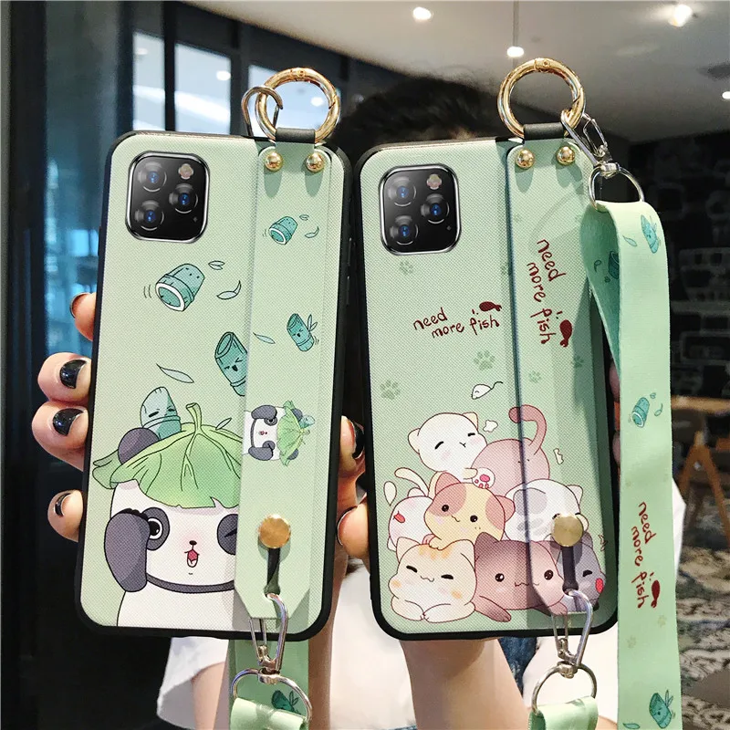 Чехол на запястье с милой пандой кошкой для iPhone 11 Pro Xs Max, ремешок на шею, ремешок на плечо для iPhone 6 6s 7 8 Plus X Xr Capa