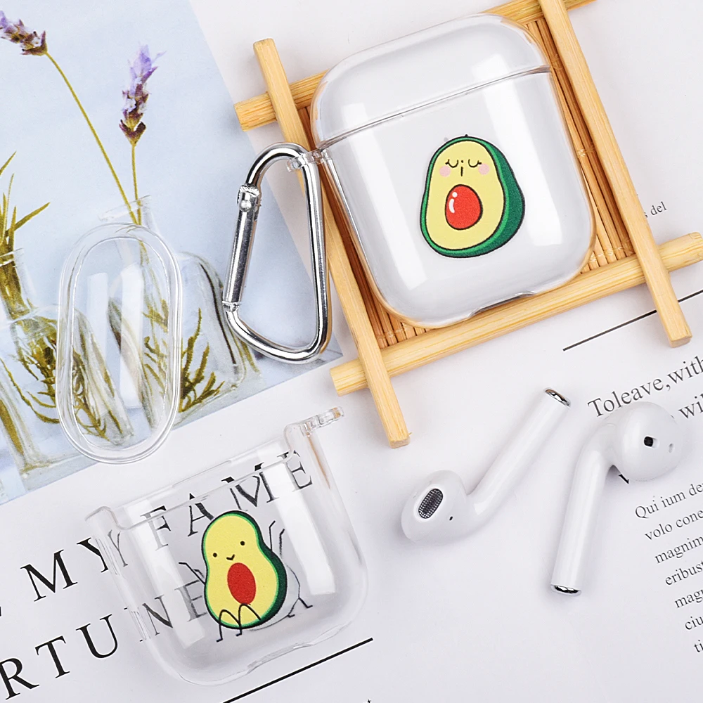 Футляр для наушников для AirPods 2 авокадо Прозрачный чехол для зарядки для Apple Airpods 1 Жесткий ПК Прозрачный чехол для коробки с крючками