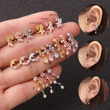 Sellsets 1 Peça 20g Barbell do Aço Inoxidável da Cor do Ouro Prata CZ DaithTragus Snug Cartilagem Helix Parafuso Prisioneiro Da Orelha Piercing Jóias(China)