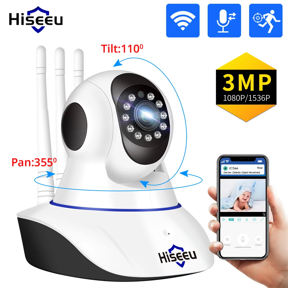 Hiseeu Home Security 2MP 3MP Wifi IP Camera Audio Record SD Card Memory P2P HD CCTV Surveillance Wireless Camera Baby Monitor