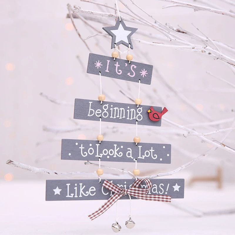 Веселые рождественские украшения деревянные буквы-Подвески украшения с колокольчиками дома Рождественские вечерние украшения на елку стены год