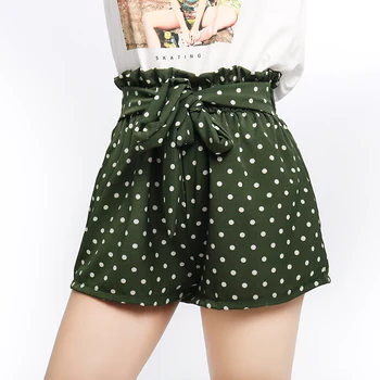 

Fashion Summer Women Dot Print Trousers Chiffon High Waist Ruffles Short European & American Charming Sexy Ladies Casual Short