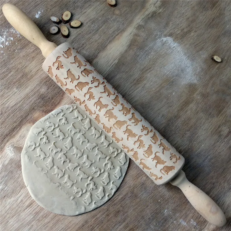 

Christmas Cat Musical Note Pattern Wooden Embossing Rolling Pin Party Cookies Baking Noodle Biscuit Cake Dough Rolling Tool