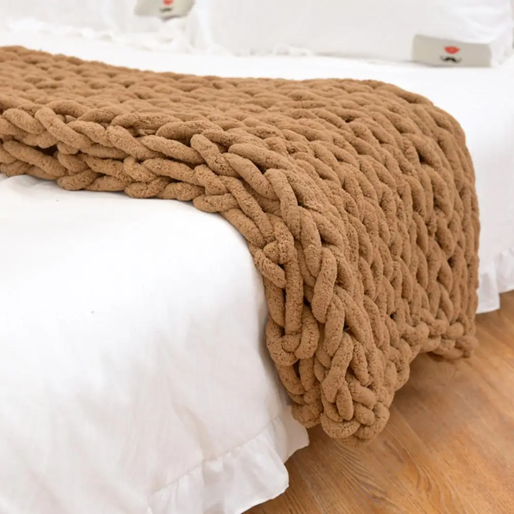 120X150 см теплые домашние одноцветные шенилловые вязаные толстые объемные вязаные одеяла зимние мягкие теплые для использования в течение всего года - Цвет: Camel