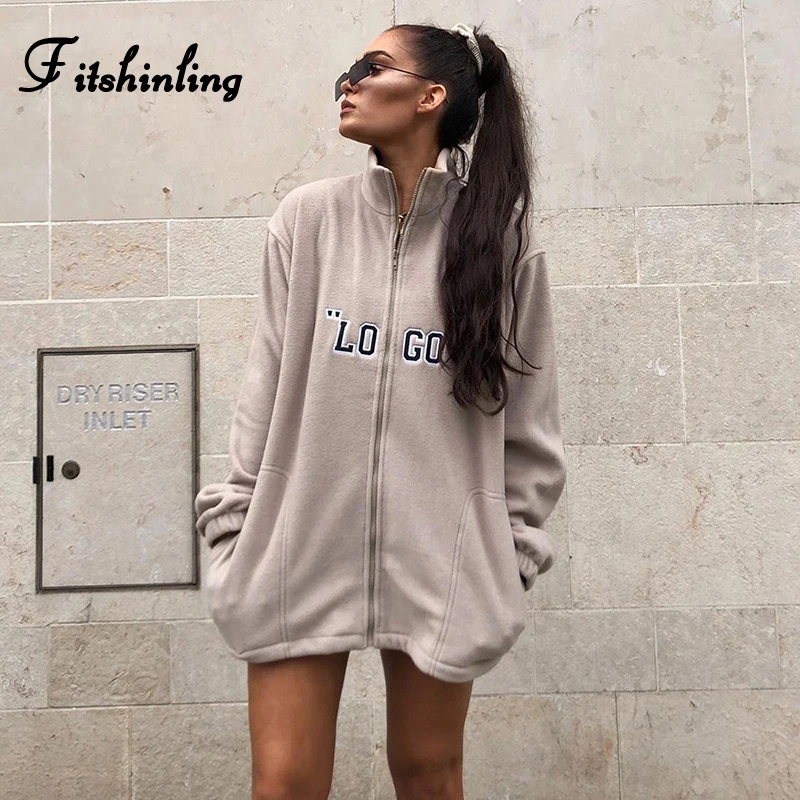 

Fitshinling Winter Long Coat Female Velvet Embroidery Letter Loose Jacket Women Clothing Casual 2019 Coats And Jackets Outerwear