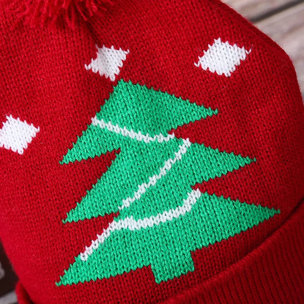 Children Christmas Fashion Unisex Cap Warm Knitted Christmas Tree Printed Outdoor Sports Beanie Cap Hats Winter Kids Hat