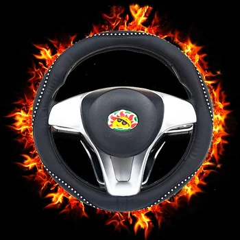 

12V Heated PU Leather Crystal Car Steering Wheel Covers Diamond Black Heating Auto Steering-Covers Cases For Mendeo Lady ES7 X30