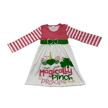 

Boutique Hot Pink Unicorn Flowers Green Bow Belt Children Dress