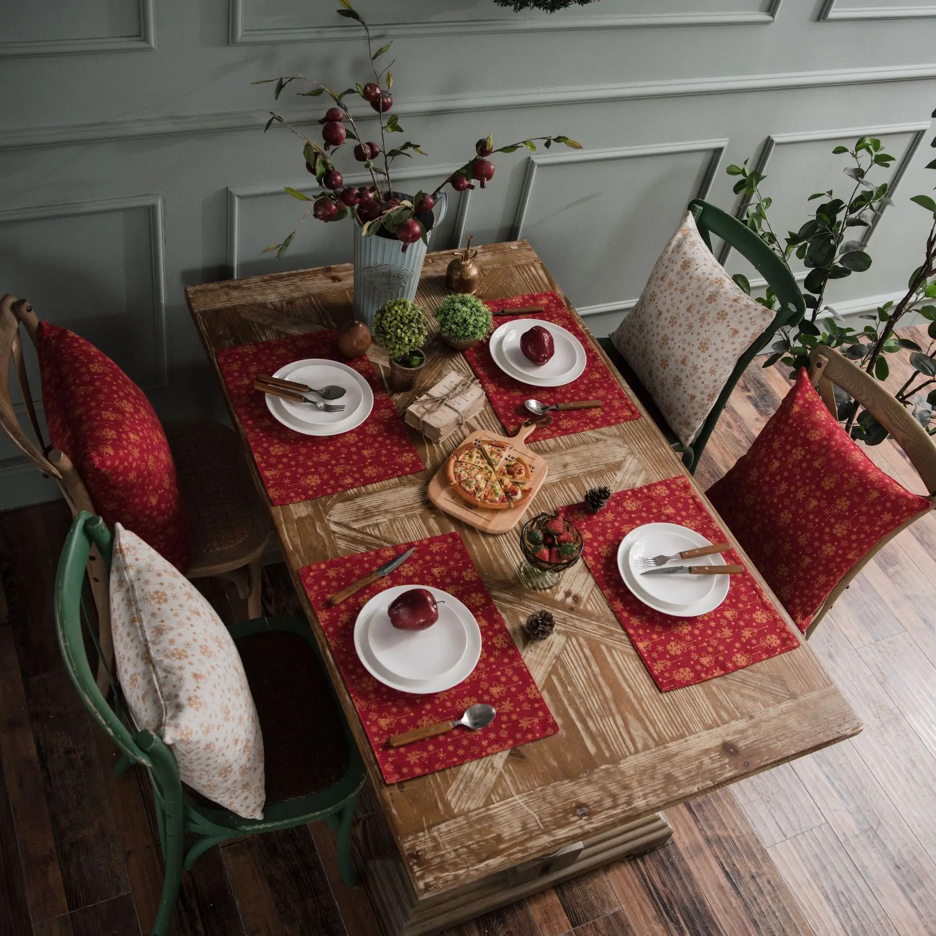 Bronzing Christmas Table Runner Mat Tablecloth Flag Pillowcase Placemat Home Party Decorative Tapestry Table Runners