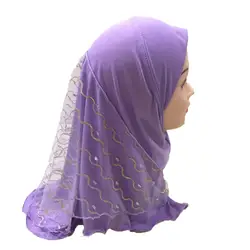 Мусульманский Хиджаб девочки дети шарф в арабском стиле шали Сращивание сетки хиджаб для девочек от 2 до 7 лет
