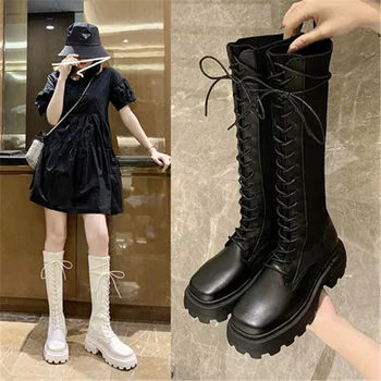 

2020 Fashion Long Boots Sexy Slim Women's Wedges Knee High Thick bottom Boots Autumn Winter Wear-resistant non-slip Boots Women