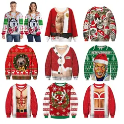 Мужской свитер, безобразный Рождественский свитер Санта Клауса, 3d свободная толстовка с капюшоном для мужчин и женщин, Рождественский