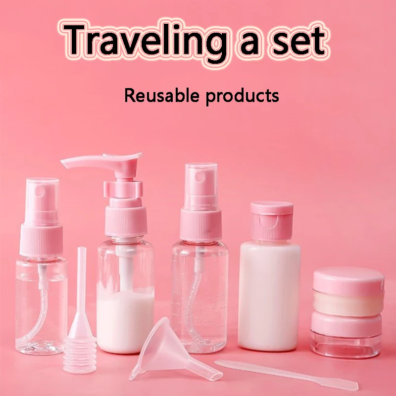 

A set of Travel Portable Cream Lotion Cosmetic Container Storage Bottle Family Travel Empty Spray Refill Bottling Storage Bottle