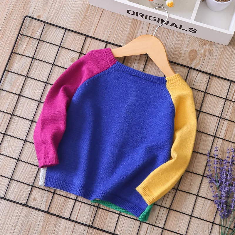 

2019 Spring New Style CHILDREN'S Jacket-Style Mixed Colors Crew Neck GIRL'S Sweater CHILDREN'S Cardigan