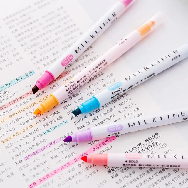 

Students Use 12-color Double-head Highlighter Pen Account Diary Decoration Pastel Color Marker Note Pen Kawaii School Supplies