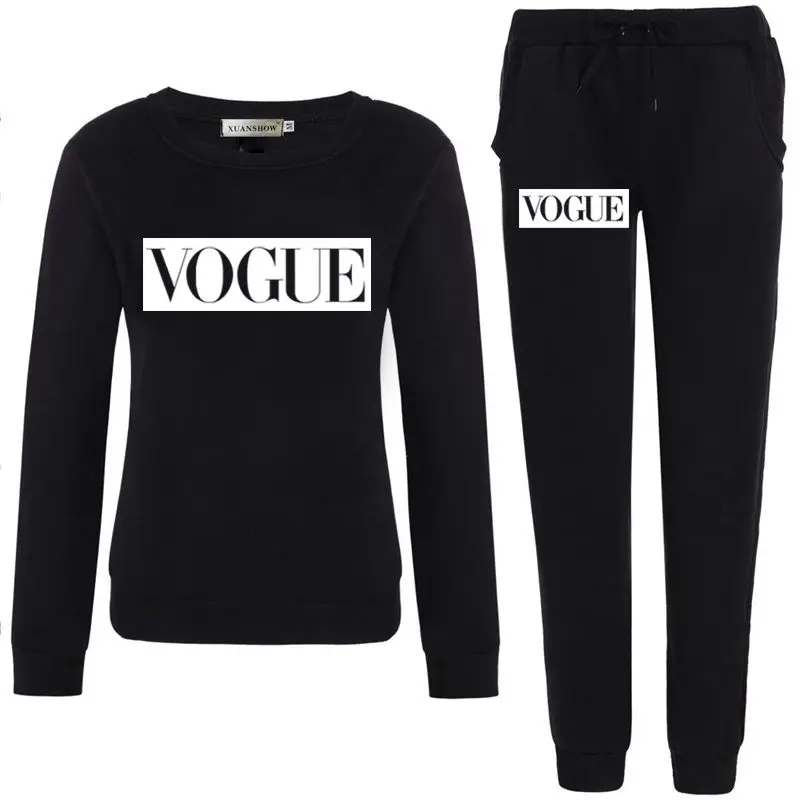 

Autumn Winter Women Set VOGUE Letter Print Sweatshirt+Pants Long Sleeve Tracksuits Two Piece Suit Sportswear Outfit XXL