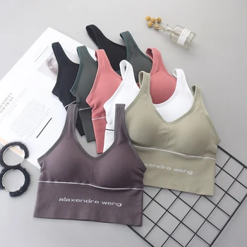 

Summer Seamless Sports Bra Letter U-Shape Back Beauty Tank Tops Women Shockproof Athletic Wirefree Fitness Top