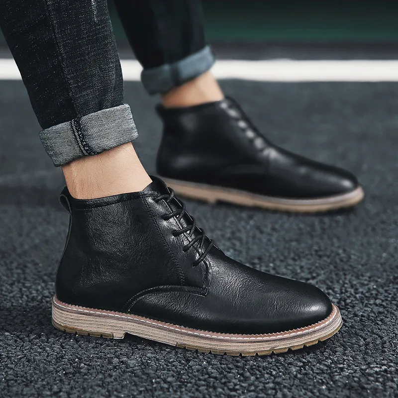 Sanzoog/мужские повседневные кожаные ботильоны; botas hombre Cuero Bota Masculina Botines; мужская обувь с высоким берцем; Botte Homme; Мужская обувь из микрофибры