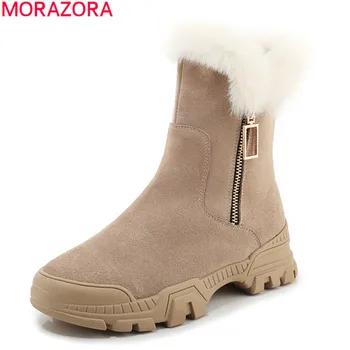 

MORAZORA 2020 New hot sale top quality ankle boots comfortable leisure winter shoes 2 colors keep warm women boots black apricot