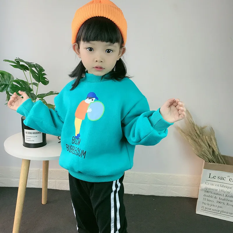 Детские плотные свитера с плюшевой подкладкой; Повседневный свитер для мальчиков и девочек; Детские зимние плотные толстовки; топы для малышей; костюм - Цвет: Небесно-голубой