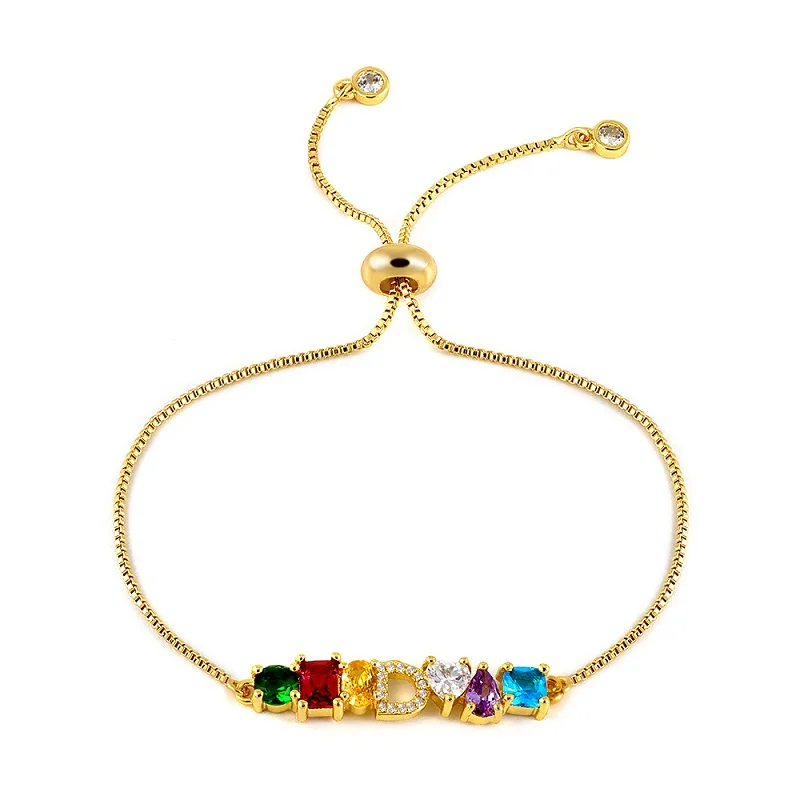 Шарм ABCDEFQ 7 браслеты с буквами шарм милый стиль многоцветный CZ камни Золотая цепочка женский браслет ювелирные изделия свадебный подарок
