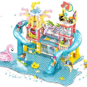 

971Pcs Summer Holiday City Water Park Building Blocks Friends Swimming Pool Girl Figures Educational Toys For children Gift