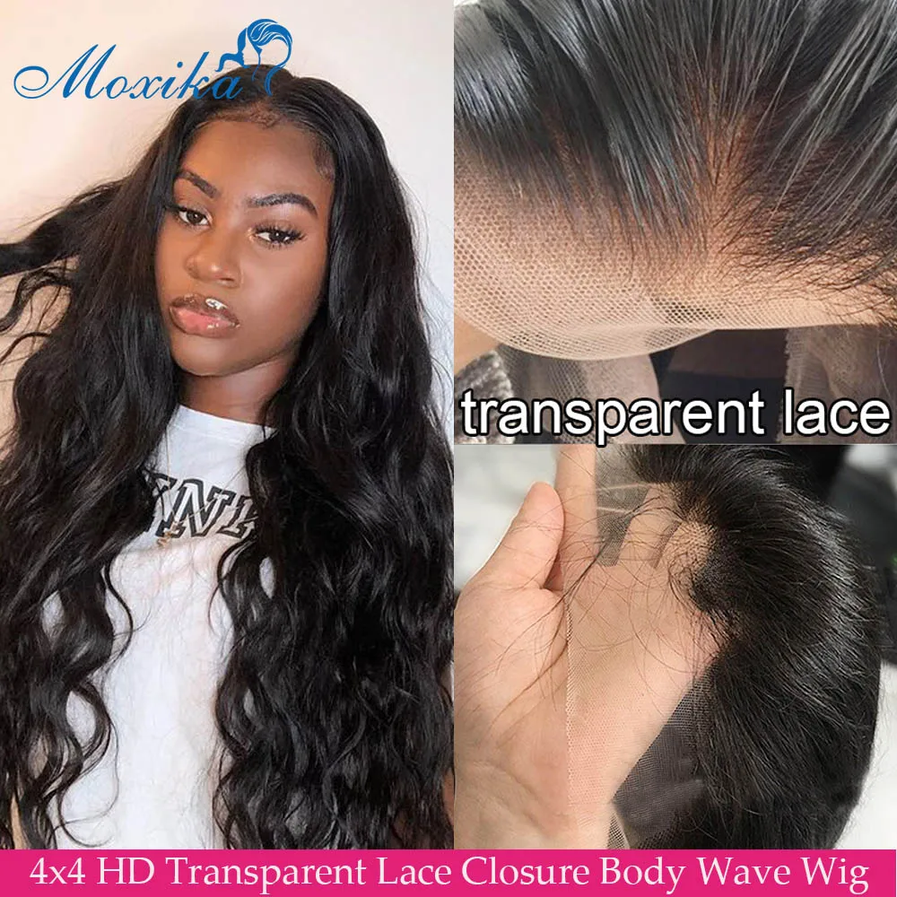 

Moxika HD Transparent Lace Closure Wig Brazilina Body Wave 4x4 Closure Human Hair Wigs Natural Match All Skins Remy Lace Wigs