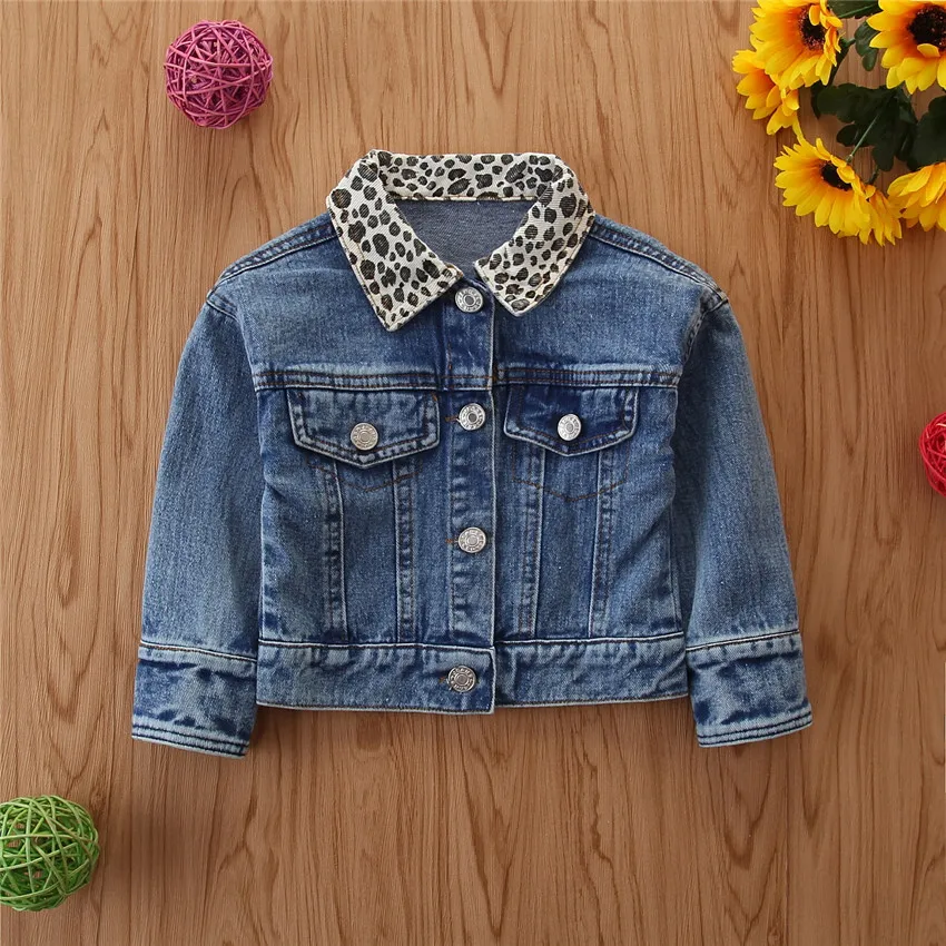

2020 New Girl Coat Spring and Autumn Wild Girl Colorblock Leopard Denim Jacket