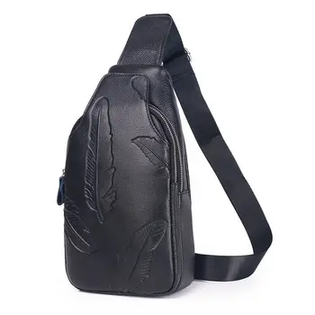 

Men Genuine Leather Cowhide Sling Chest Back Day Pack Travel fashion Cross Body Bags Messenger Shoulder Bag
