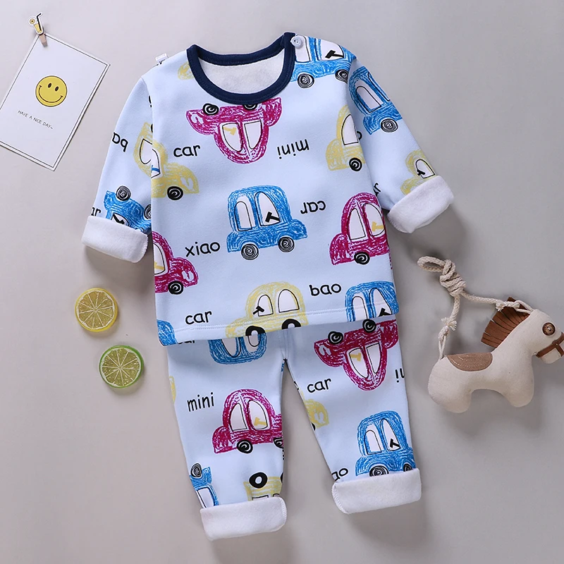 Детские теплые пижамные комплекты хлопковая одежда для сна с рисунком для маленьких мальчиков топы для девочек на весну-осень+ штаны детская одежда из 2 предметов