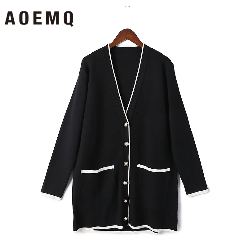 AOEMQ Fashion Long Cardigan Coat Autumn Garden Outwear Coats V-Neck Collar Wide Cardigan Coats with