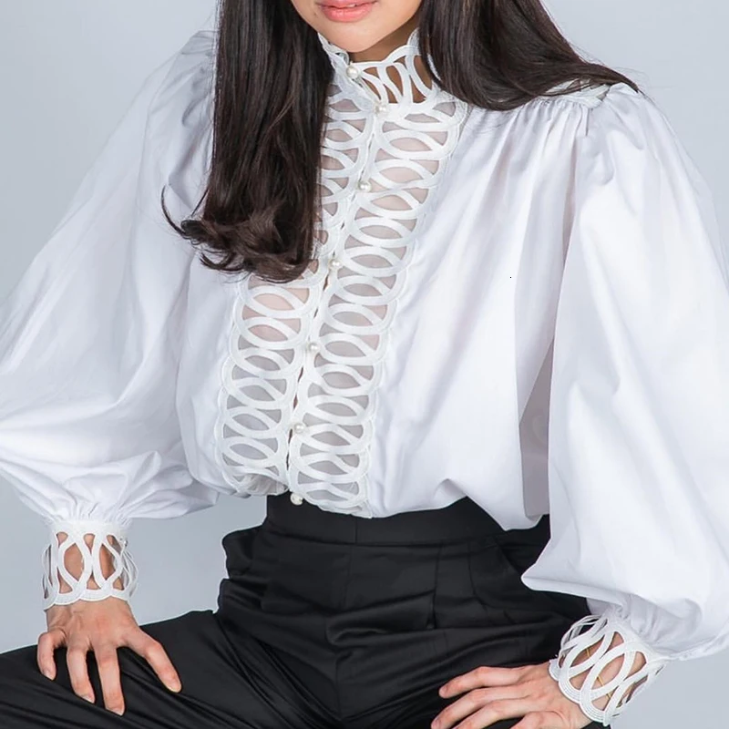 TWOTWINSTYLE белая открытая женская рубашка водолазки рукав фонарик с длинным рукавом Женская рубашка блузка Осенняя модная новая одежда