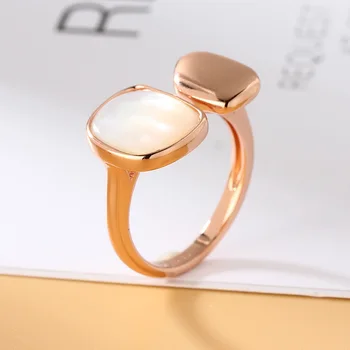 

925 Sterling Silver Open Ring mother pearl shell Bead Charm Gold Ring gold Wrap resizble Open Rings Cuff For Women