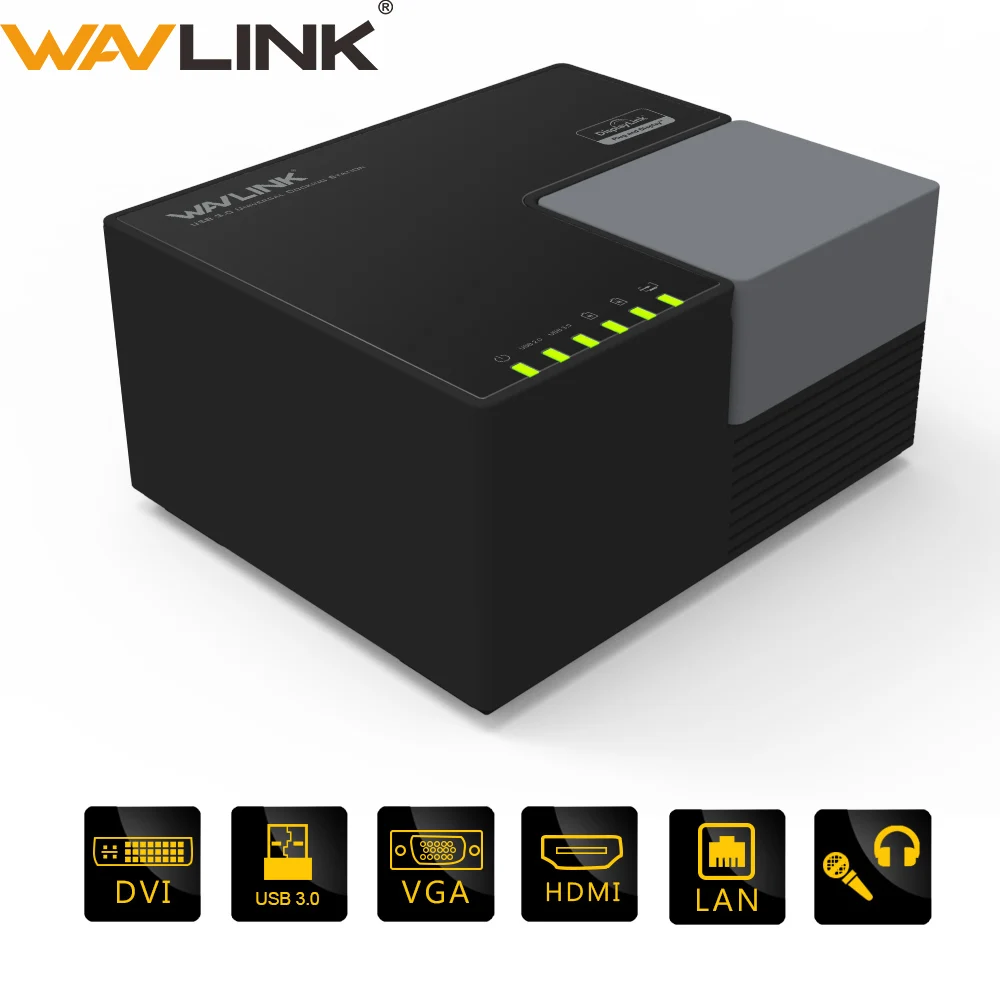 Универсальная док станция Wavlink 9 портов USB 3 0 двойной видеодисплей 4 Гб DVI HDMI VGA